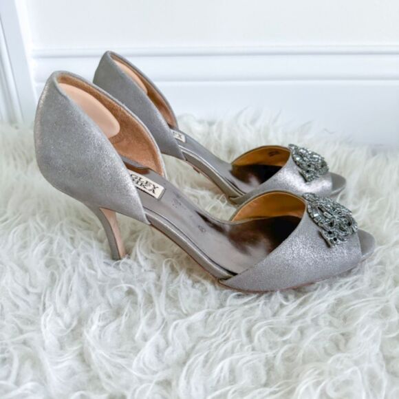 Badgley Mischka Gunmetal Silver Embellished Heels | Size 8 - Picture 2 of 10